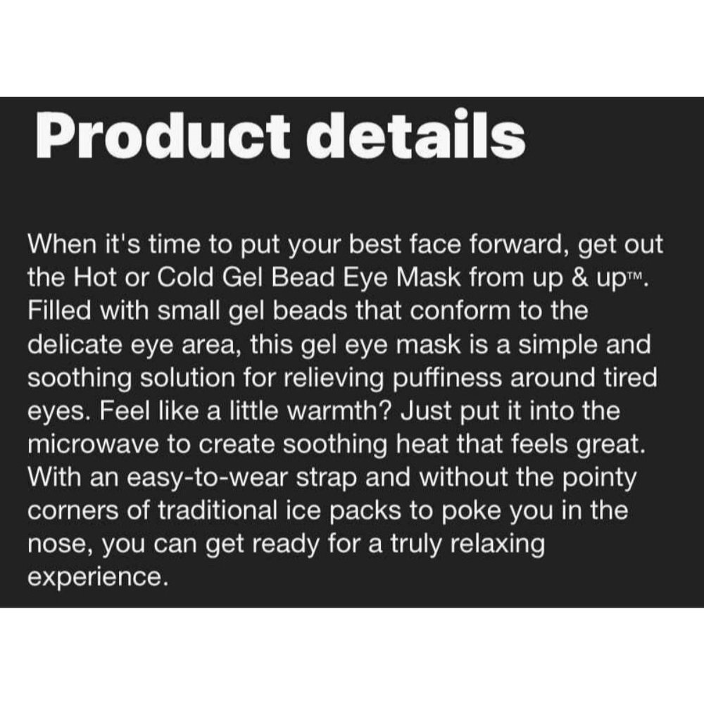 New Hot + Cold Gel Bead Mask Pain Relief 9"x2 3/4" Gift Beauty Relaxation Z8 - Picture 3 of 3
